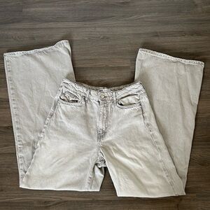 Grey Zara High Rise Wide Leg Baggy Jeans